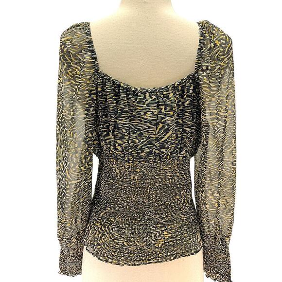 Steve Madden Shannon Chiffon Smocked Blouse Long Sleeve Black Womens Size M NWT - Picture 7 of 13